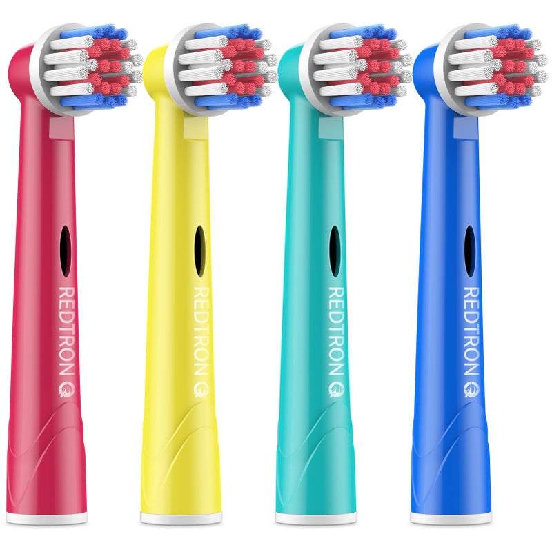 رأس فرشاة أسنان للأطفال REDTRON 4 عبوة لفرشاة Oral B، رؤوس فرشاة تنظيف عميق ودقيق، رؤوس فرشاة كهربائية متعددة الألوان للأطفال